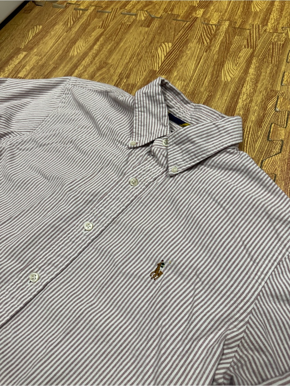 Ralph Lauren Mens M Red Stripe Flesh Pony Long Sleeve Classic Fit Button Up